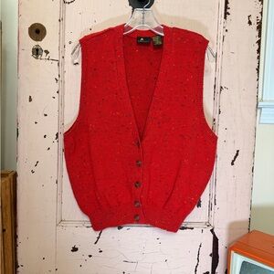 Womens Red Speckled Button-Up Retro Knit Sweater Vest